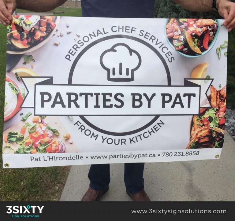 Parties By Pat Custom Banner Designed & Printed by 3Sixty Sign Solutions in Edmonton, AB